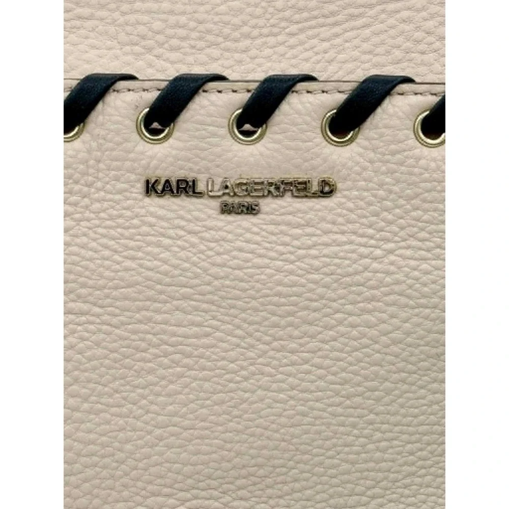 Karl Lagerfeld Paris Whipstitch Leather Satchel Handbag Cream Crossbody Bag